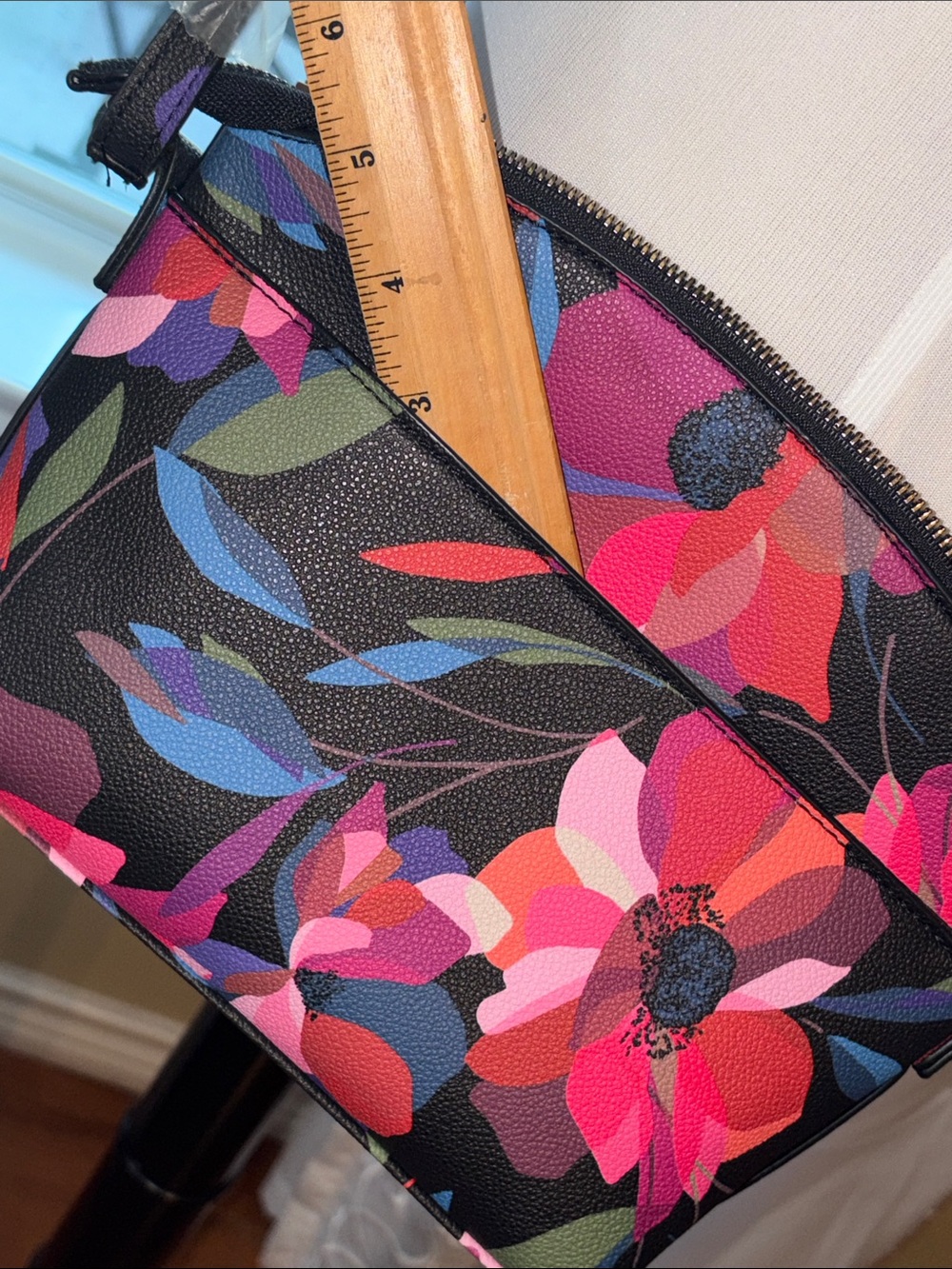 Trina Turk Black Crossbody Bag with Pink, Red & Purple Floral Print - Picture 10 of 12